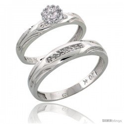 10k White Gold Diamond Engagement Rings 2-Piece Set for Men and Women 0.10 cttw Brilliant Cut, 3.5mm & 4.5m -Style Ljw014em