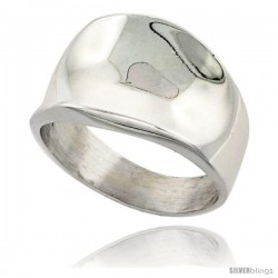 Sterling Silver Short Concave Cigar Band Ring Handmade, 9/16 in wide