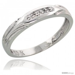 10k White Gold Ladies Diamond Wedding Band Ring 0.03 cttw Brilliant Cut, 1/8 in wide -Style Ljw014lb