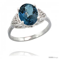 14k White Gold Diamond London Blue Topaz Ring 2.40 ct Oval 10x8 Stone 3/8 in wide