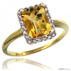 10k Yellow Gold Diamond Whisky Quartz Ring 1.6 ct Emerald Shape 8x6 mm, 1/2 in wide