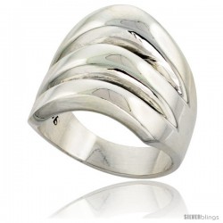 Sterling Silver Domed Cigarband Ring w/ 3 splits 3/4 in wide