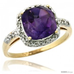 10k Yellow Gold Diamond Amethyst Ring 2.08 ct Cushion cut 8 mm Stone 1/2 in wide