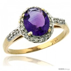 10k Yellow Gold Diamond Amethyst Ring Oval Stone 8x6 mm 1.17 ct 3/8 in wide