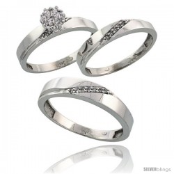 10k White Gold Diamond Trio Engagement Wedding Ring 3-piece Set for Him & Her 4.5 mm & 3.5 mm wide 0.13 cttw -Style Ljw015w3