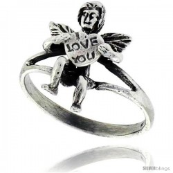 Sterling Silver I LOVE YOU w/ Cupid Ring, 11/16 in wide