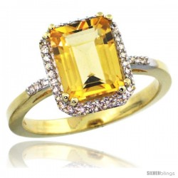 14k Yellow Gold Diamond Citrine Ring 2.53 ct Emerald Shape 9x7 mm, 1/2 in wide