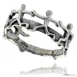 Sterling Silver People in Unity Holding Hands Ring 3/8 wide