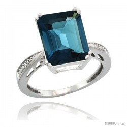 14k White Gold Diamond London Blue Topaz Ring 5.83 ct Emerald Shape 12x10 Stone 1/2 in wide -Style Cw405149