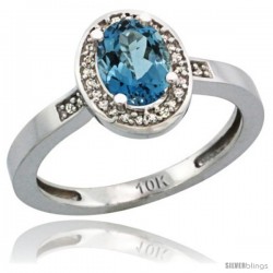 14k White Gold Diamond London Blue Topaz Ring 1 ct 7x5 Stone 1/2 in wide