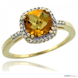 10k Yellow Gold Diamond Whisky Quartz Ring 1.5 ct Checkerboard Cut Cushion Shape 7 mm, 3/8 in wide