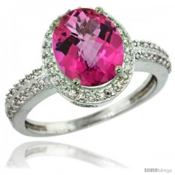 Sterling Silver Diamond Natural Pink Topaz Ring Oval Stone 10x8 mm 2.4 ct 1/2 in wide