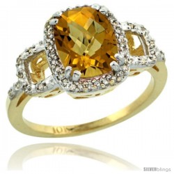 10k Yellow Gold Diamond Whisky Quartz Ring 2 ct Checkerboard Cut Cushion Shape 9x7 mm, 1/2 in wide