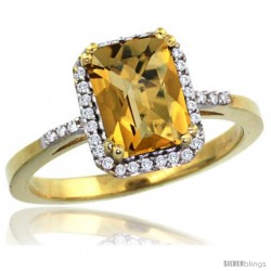 10k Yellow Gold Diamond Whisky Quartz Ring 1.6 ct Emerald Shape 8x6 mm, 1/2 in wide -Style Cy926129