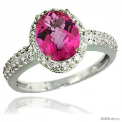 Sterling Silver Diamond Natural Pink Topaz Ring Oval Stone 9x7 mm 1.76 ct 1/2 in wide