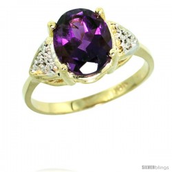 10k Yellow Gold Diamond Amethyst Ring 2.40 ct Oval 10x8 Stone 3/8 in wide