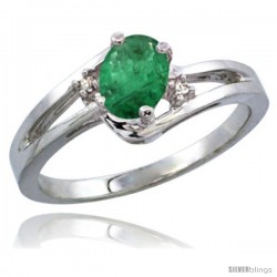 14k White Gold Ladies Natural Emerald Ring oval 6x4 Stone Diamond Accent -Style Cw415165