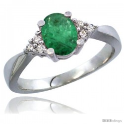 14k White Gold Ladies Natural Emerald Ring oval 7x5 Stone Diamond Accent -Style Cw415168