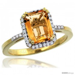 14k Yellow Gold Diamond Citrine Ring 1.6 ct Emerald Shape 8x6 mm, 1/2 in wide -Style Cy409129