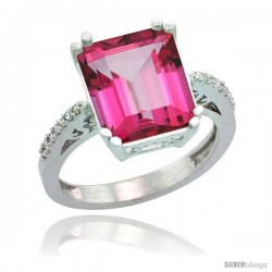 Sterling Silver Diamond Natural Pink Topaz Ring 5.83 ct Emerald Shape 12x10 Stone 1/2 in wide