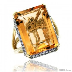 14k Yellow Gold Diamond Citrine Ring 14.96 ct Emerald shape 18x13 mm Stone, 13/16 in wide