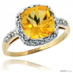 14k Yellow Gold Diamond Citrine Ring 2.08 ct Cushion cut 8 mm Stone 1/2 in wide