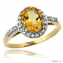 14k Yellow Gold Diamond Citrine Ring Oval Stone 8x6 mm 1.17 ct 3/8 in wide