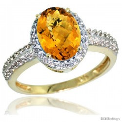 10k Yellow Gold Diamond Whisky Quartz Ring Oval Stone 9x7 mm 1.76 ct 1/2 in wide