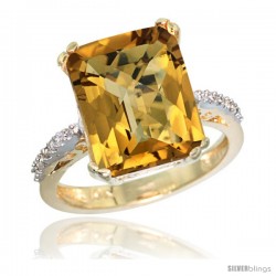 10k Yellow Gold Diamond Whisky Quartz Ring 5.83 ct Emerald Shape 12x10 Stone 1/2 in wide