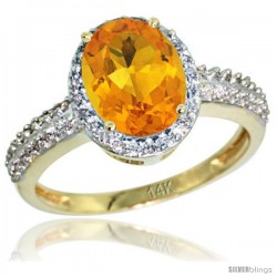 14k Yellow Gold Diamond Citrine Ring Oval Stone 9x7 mm 1.76 ct 1/2 in wide