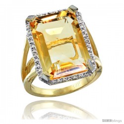 14k Yellow Gold Diamond Citrine Ring 14.96 ct Emerald shape 18x13 Stone 13/16 in wide