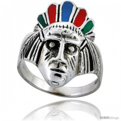 Sterling Silver Multi Color Indian Chief Head Ring