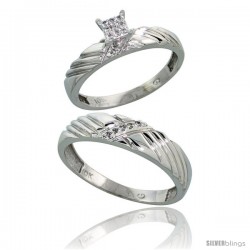 10k White Gold Diamond Engagement Rings 2-Piece Set for Men and Women 0.09 cttw Brilliant Cut, 3.5mm & 5mm wide -Style Ljw018em