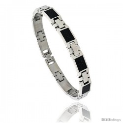 Stainless Steel Carbon Fiber Bracelet for men 3/8 in wide, 8 1/2 in long