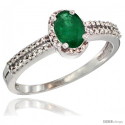 14k White Gold Ladies Natural Emerald Ring oval 6x4 Stone Diamond Accent -Style Cw415178