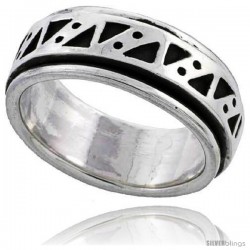 Sterling Silver Zigzag Design Spinner Ring 5/16 in wide