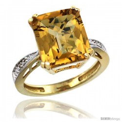 10k Yellow Gold Diamond Whisky Quartz Ring 5.83 ct Emerald Shape 12x10 Stone 1/2 in wide -Style Cy926149