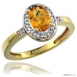 10k Yellow Gold Diamond Whisky Quartz Ring 1 ct 7x5 Stone 1/2 in wide