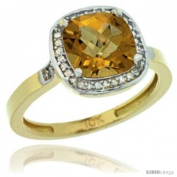 10k Yellow Gold Diamond Whisky Quartz Ring 2.08 ct Checkerboard Cushion 8mm Stone 1/2.08 in wide