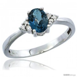 14k White Gold Ladies Natural London Blue Topaz Ring oval 6x4 Stone Diamond Accent