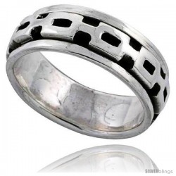 Sterling Silver Panther Link Design Spinner Ring 3/8 wide