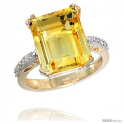 14k Yellow Gold Diamond Citrine Ring 5.83 ct Emerald Shape 12x10 Stone 1/2 in wide