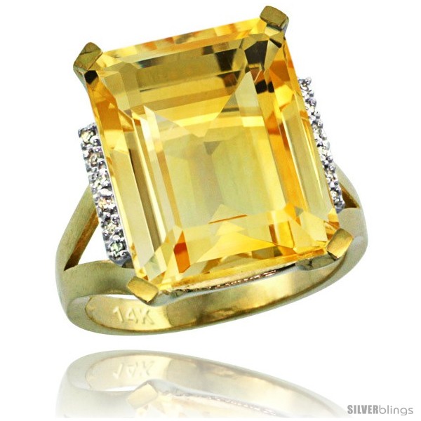 14k Yellow Gold Diamond Citrine Ring 12 ct Emerald Cut 16x12 stone 3/4 ...