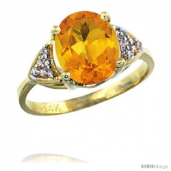 14k Yellow Gold Diamond Citrine Ring 2.40 ct Oval 10x8 Stone 3/8 in wide