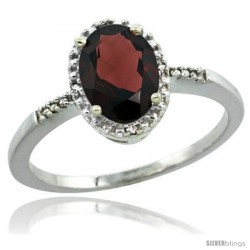 14k White Gold Diamond Garnet Ring 1.17 ct Oval Stone 8x6 mm, 3/8 in wide