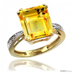 14k Yellow Gold Diamond Citrine Ring 5.83 ct Emerald Shape 12x10 Stone 1/2 in wide -Style Cy409149