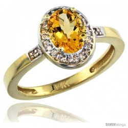 14k Yellow Gold Diamond Citrine Ring 1 ct 7x5 Stone 1/2 in wide