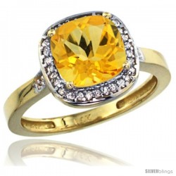 14k Yellow Gold Diamond Citrine Ring 2.08 ct Checkerboard Cushion 8mm Stone 1/2.08 in wide