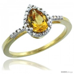 14k Yellow Gold Diamond Citrine Ring 0.59 ct Tear Drop 7x5 Stone 3/8 in wide