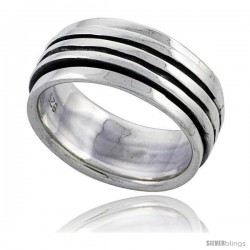 Sterling Silver Stripe Design Spinner Ring 3/8 wide